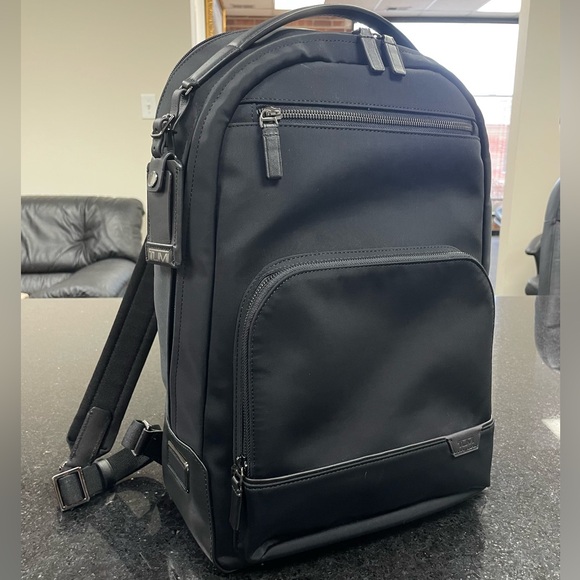 Tumi Backpack Canvas Leather Laptop Bag Tumi Harrison Warren Backpack Black - Picture 1 of 11